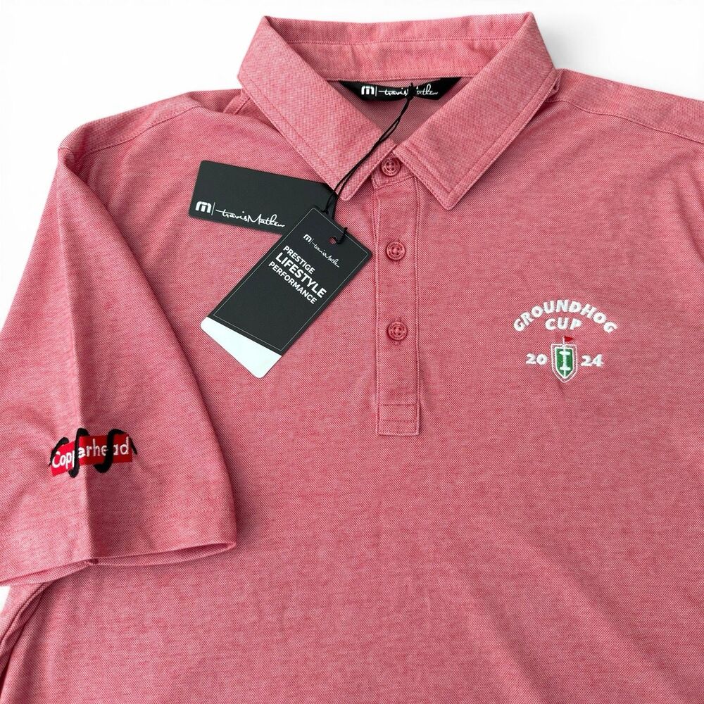 Travis Mathew Copperhead Golf Polo Men Medium Groundhog Cup Red Performance NWT